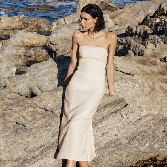 Zara Strapless Cream Midi Dress - Picture 4 of 6